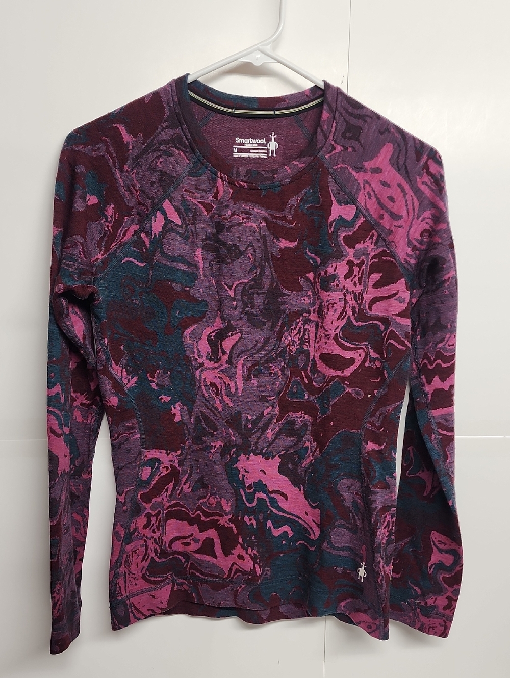 Smartwool 100% Merino Wool Marbled Long Sleeve Crew in Pink, Purple, Teal Sz M